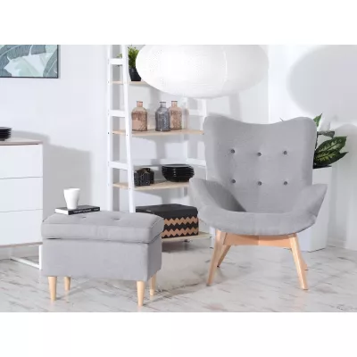 Polsterhocker DENIZ - grau / Buche