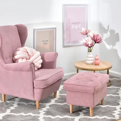 Polsterhocker DENIZ - rosa / Buche Polsterhocker DENIZ - rosa / Buche