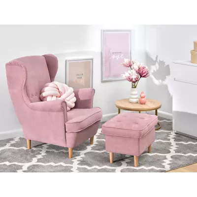 Polsterhocker DENIZ - rosa / Buche