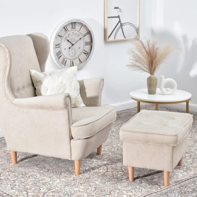 Polsterhocker DENIZ - Sand/Buche Polsterhocker DENIZ - Sand/Buche