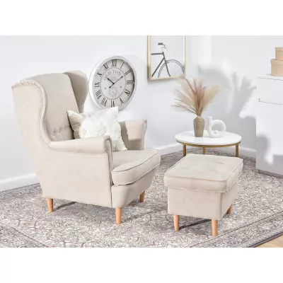 Polsterhocker DENIZ - Sand/Buche