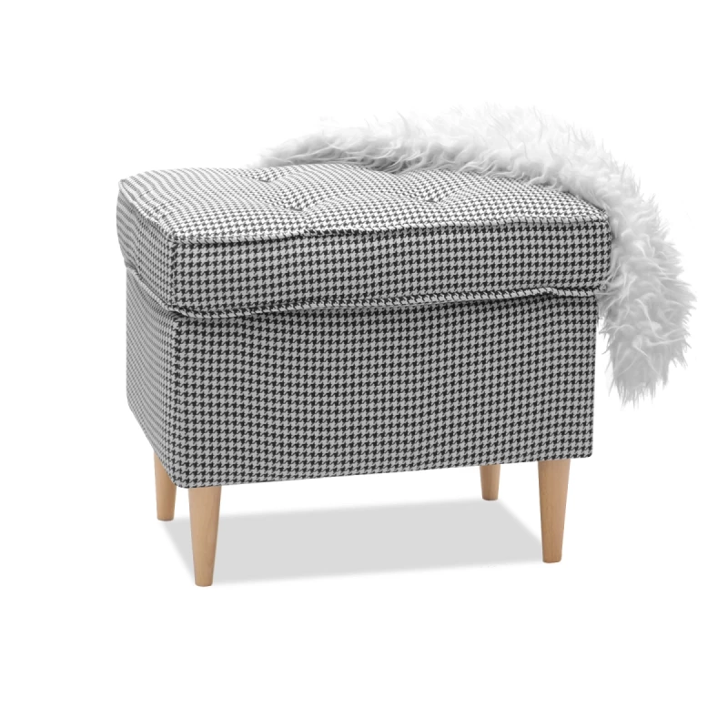 Polsterhocker DENIZ - schwarz-weiß / Buche Polsterhocker DENIZ - schwarz-weiß / Buche