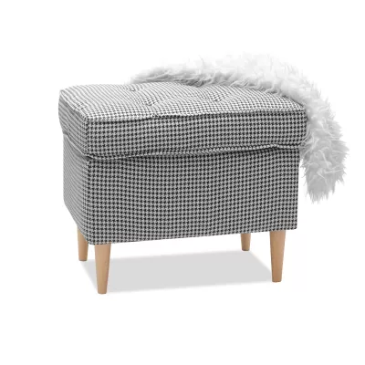 Polsterhocker DENIZ - schwarz-weiß / Buche