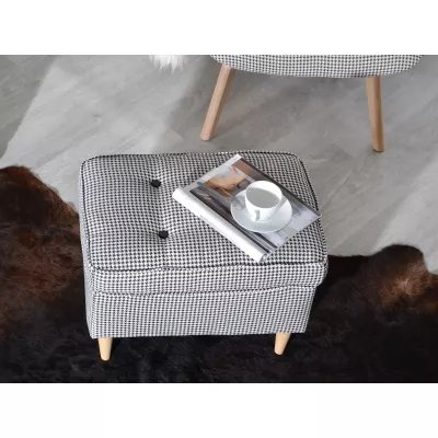 Polsterhocker DENIZ - schwarz-weiß / Buche