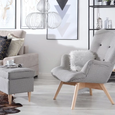 Polsterhocker DENIZ - schwarz-weiß / Buche Polsterhocker DENIZ - schwarz-weiß / Buche