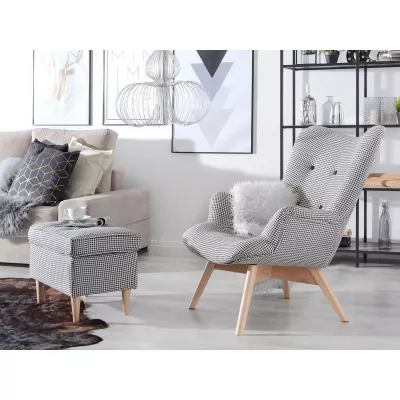 Polsterhocker DENIZ - schwarz-weiß / Buche