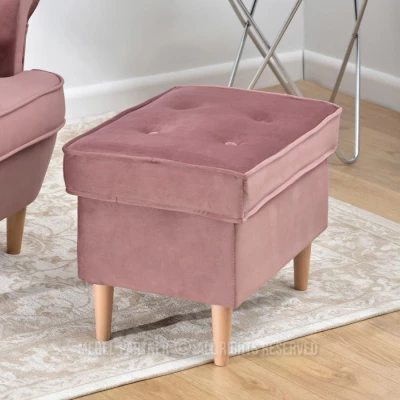 Polsterhocker DENIZ - pastellrosa / Buche Polsterhocker DENIZ - pastellrosa / Buche