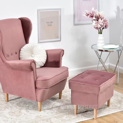 Polsterhocker DENIZ - pastellrosa / Buche Polsterhocker DENIZ - pastellrosa / Buche