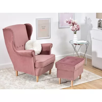 Polsterhocker DENIZ - pastellrosa / Buche