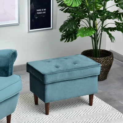 Polsterhocker DENIZ - petrol / walnuss Polsterhocker DENIZ - petrol / walnuss