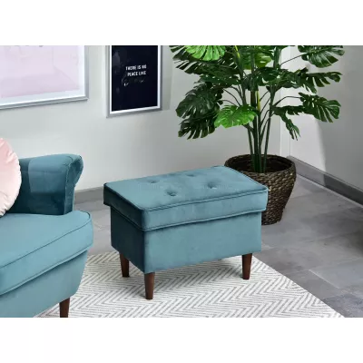 Polsterhocker DENIZ - petrol / walnuss