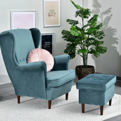 Polsterhocker DENIZ - petrol / walnuss Polsterhocker DENIZ - petrol / walnuss