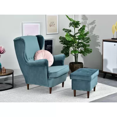 Polsterhocker DENIZ - petrol / walnuss