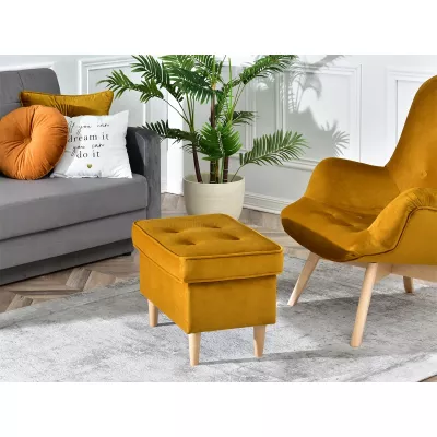 Polsterhocker DENIZ - Honig / Buche