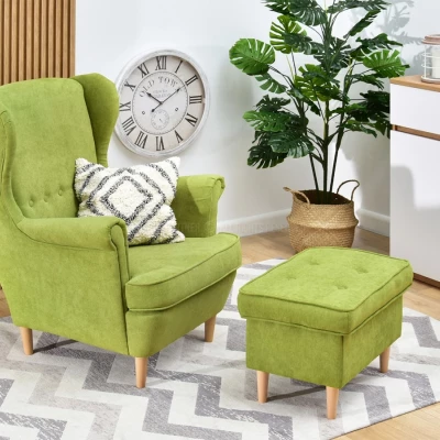 Polsterhocker DENIZ - grün / Buche Polsterhocker DENIZ - grün / Buche