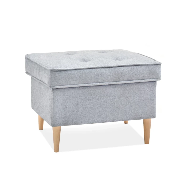 Polsterhocker DENIZ - hellgrau / Buche Polsterhocker DENIZ - hellgrau / Buche