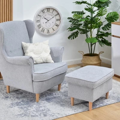 Polsterhocker DENIZ - hellgrau / Buche Polsterhocker DENIZ - hellgrau / Buche