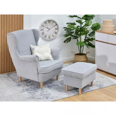 Polsterhocker DENIZ - hellgrau / Buche