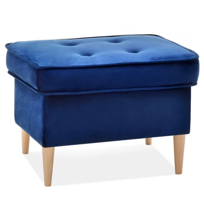Polsterhocker DENIZ - dunkelblau / Buche