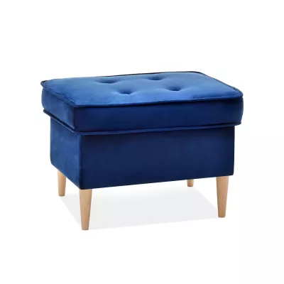 Polsterhocker DENIZ - dunkelblau / Buche