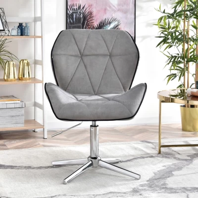 SALIHA Designer Sessel - hellgrau / Chrom