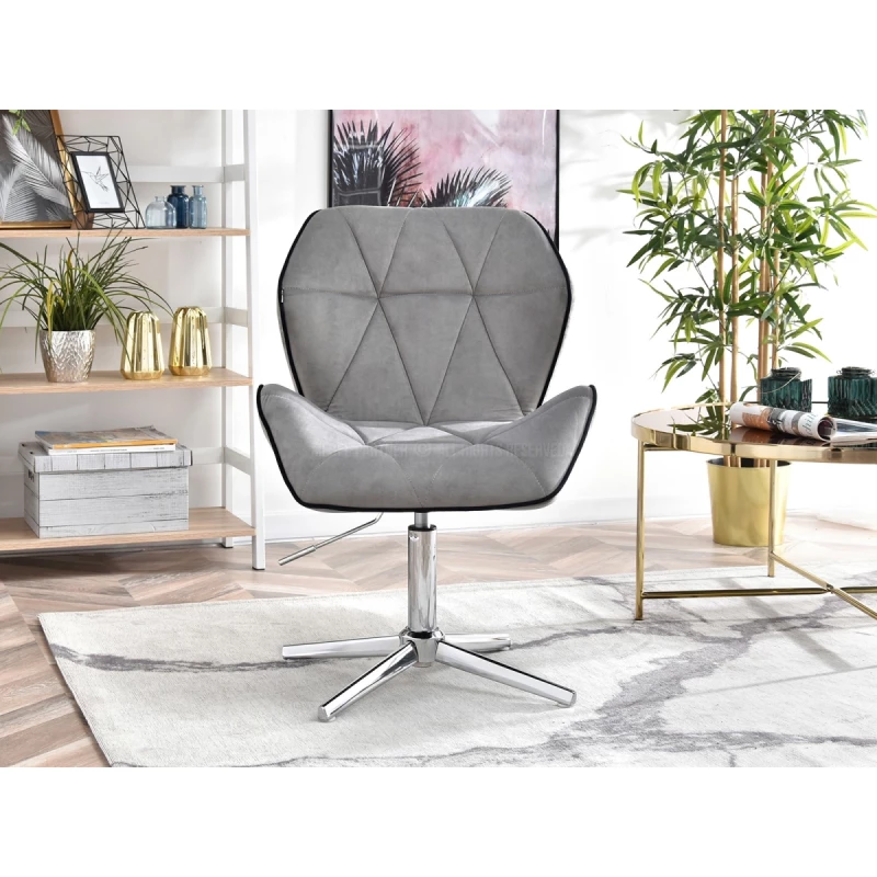 SALIHA Designer Sessel - hellgrau / Chrom