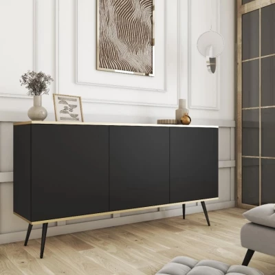 Breite Kommode mit Türen JENY 1 – schwarz/gold/schwarze Beine