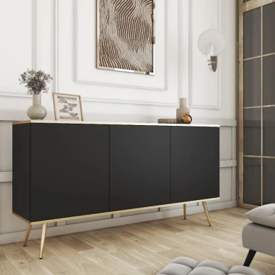 Breite Kommode mit Türen JENY 1 – schwarz/gold/goldene Beine