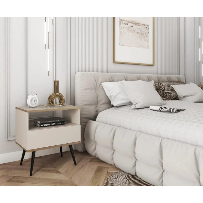 JENY Nachttisch - beige / gold / schwarz