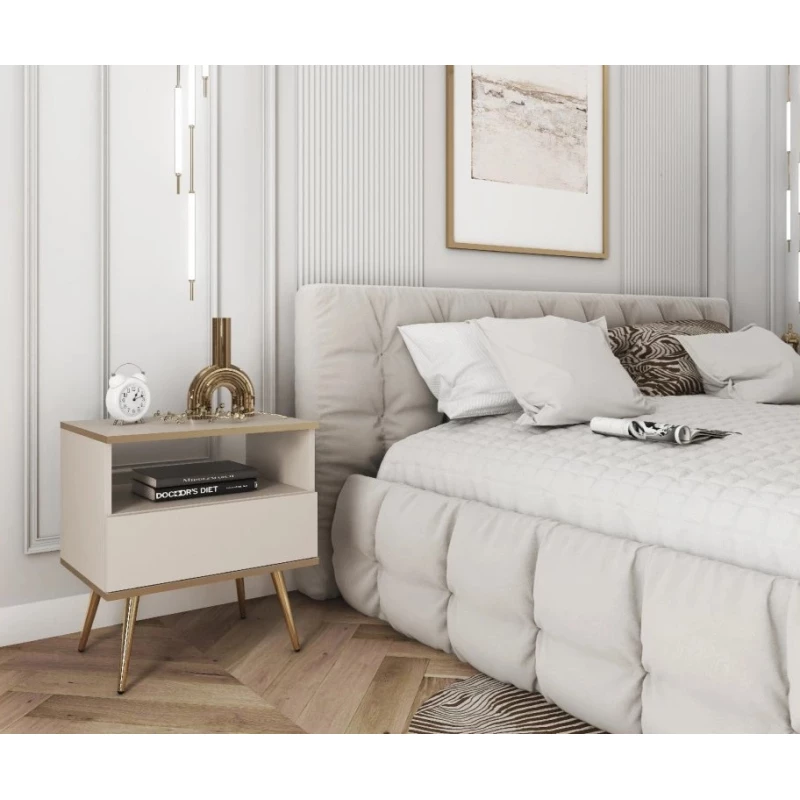 JENY Nachttisch - beige / gold