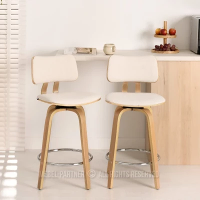 Drehbarer Barhocker IBELINA - creme / Eiche