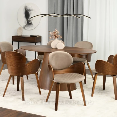 Designer Esszimmerstuhl RAWAN - Beige / Walnuss