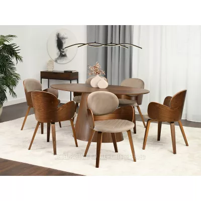 Designer Esszimmerstuhl RAWAN - Beige / Walnuss