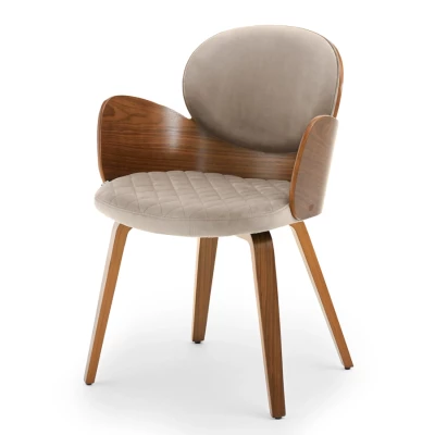 Designer Esszimmerstuhl RAWAN - Beige / Walnuss