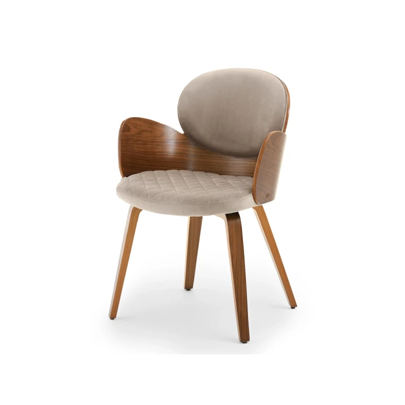 Designer Esszimmerstuhl RAWAN - Beige / Walnuss
