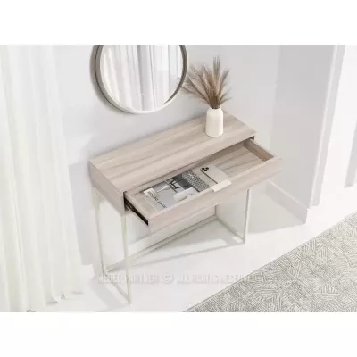 Konsolentisch NIRAI mit Schublade – cremefarben / beige Esche