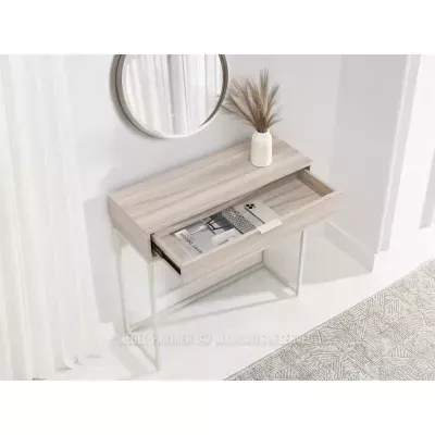 Konsolentisch NIRAI mit Schublade – cremefarben / beige Esche