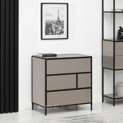 Schmale Kommode MAIRA - beige/schwarz