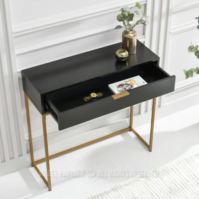NIRAI Konsolentisch mit Schublade - Schwarz / Gold