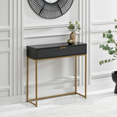 NIRAI Konsolentisch mit Schublade - Schwarz / Gold