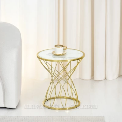 ELIMAR Designer Couchtisch - weißer Marmor / Gold