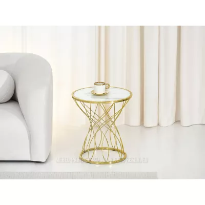 ELIMAR Designer Couchtisch - weißer Marmor / Gold