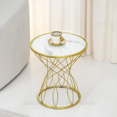 ELIMAR Designer Couchtisch - weißer Marmor / Gold