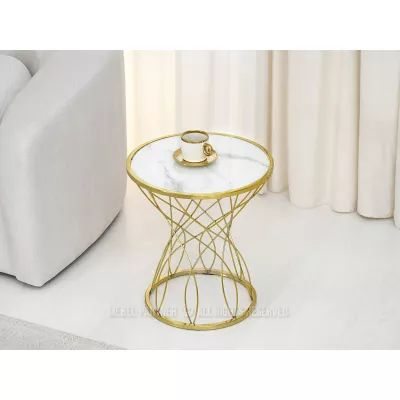 ELIMAR Designer Couchtisch - weißer Marmor / Gold