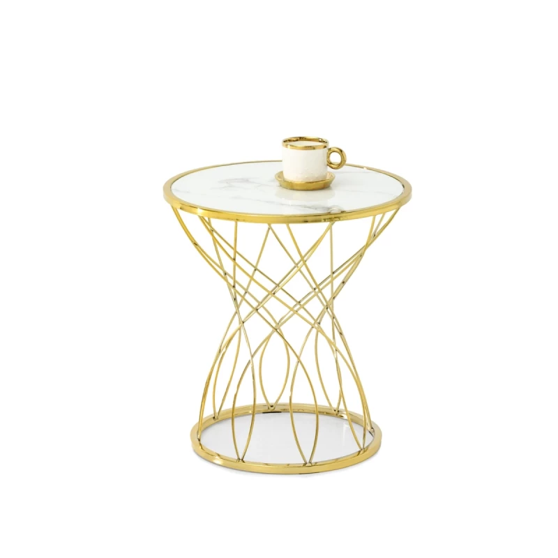 ELIMAR Designer Couchtisch - weißer Marmor / Gold