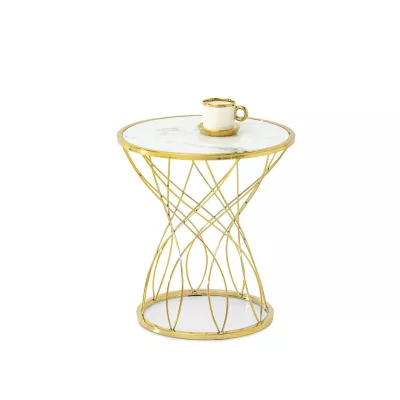 ELIMAR Designer Couchtisch - weißer Marmor / Gold
