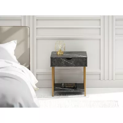 DILMAR Nachttisch - schwarzer Marmor / Gold