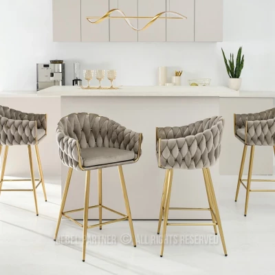 NEUS gepolsterter Barhocker - beige / gold