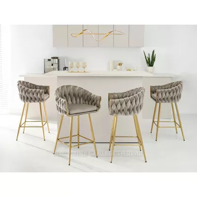NEUS gepolsterter Barhocker - beige / gold
