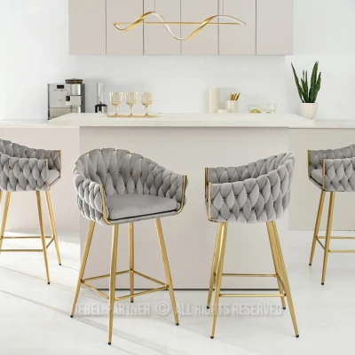 NEUS gepolsterter Barhocker - grau / gold